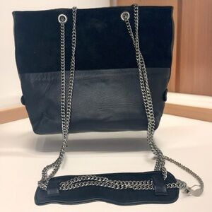 Pelechecoco ”Katie" reworked vintage black cotton bag w silver tone chain…